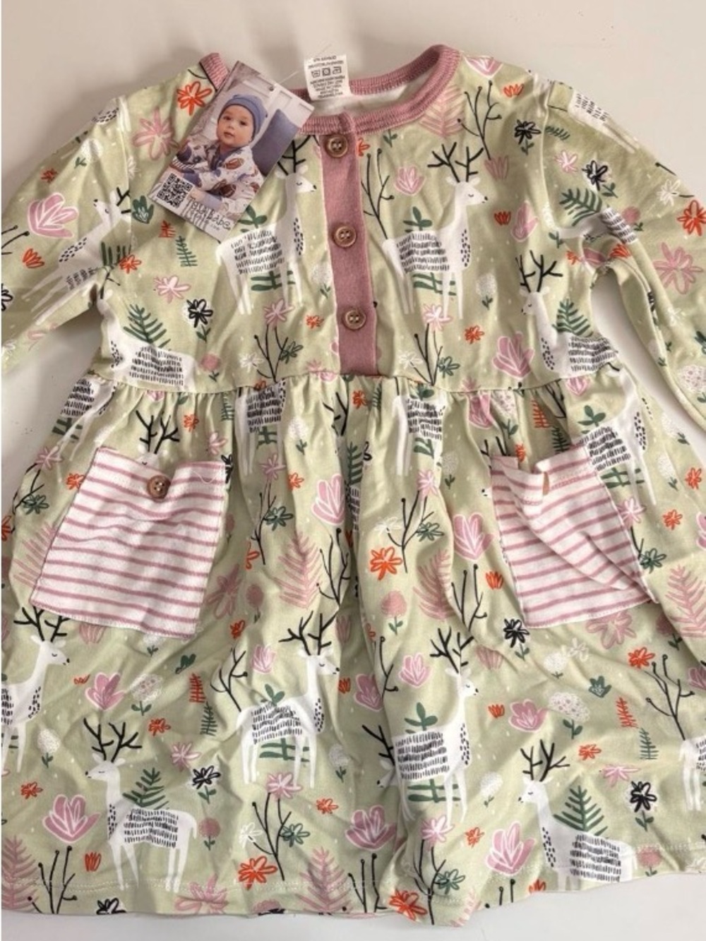 NWT 18-24m Bamboo and cotton Deer Print Dress with Pockets